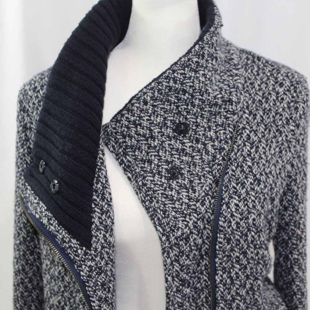 Splendid Blue White Wool Blend Asymmetrical Zip Jacket - Picture 4 of 8